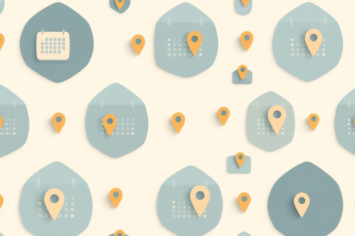 Illustration of calendars and location pins